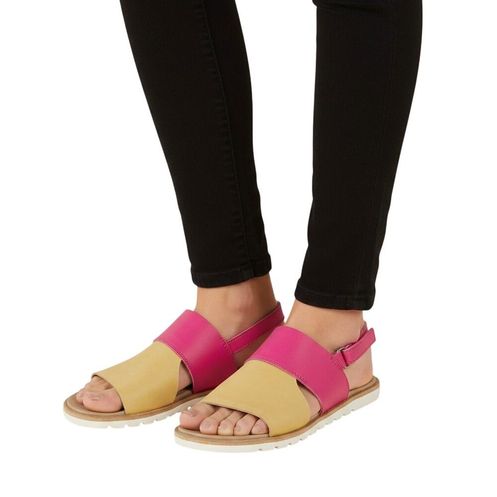 SOREL Pink Cut Out Ella Ii Round Toe Leather Slingback Sandals, US6.5